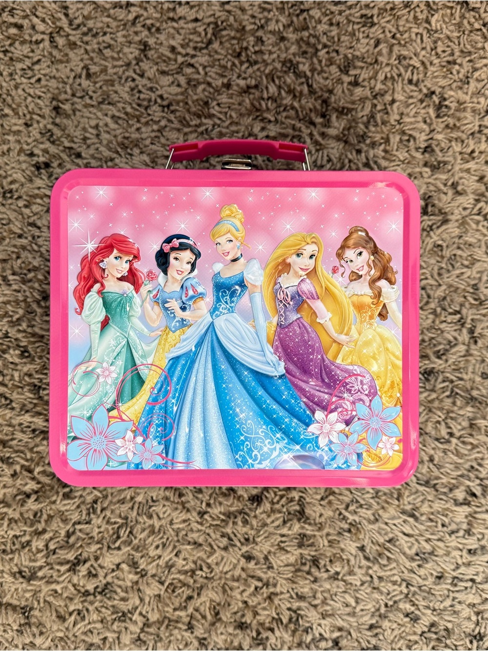 Disney Princess Pink and Blue Metal Lunchbox with Classic Princesses